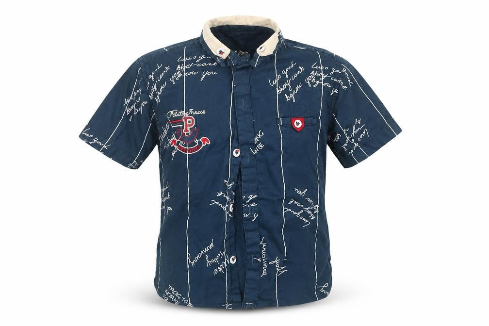MAGNOX Boys Blue Striped Cotton Basic Button-Up Size 4 Years Collared  - TEXT/SCRIPT