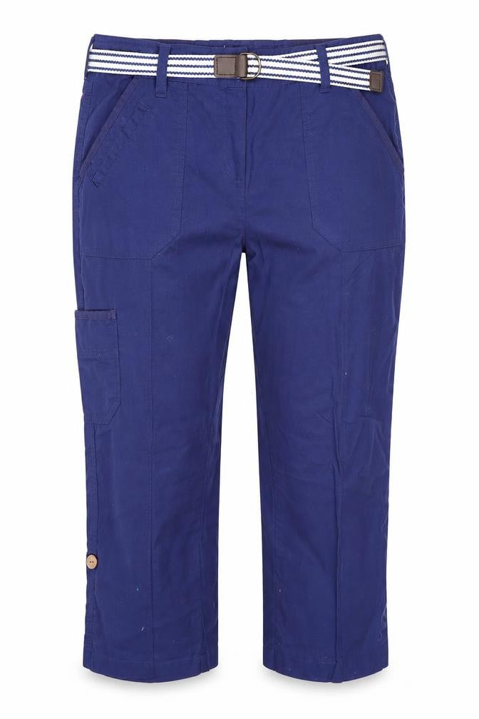 Authentic Womens Blue  Cotton Cropped Trousers Size 8 L20.5 in Regular  - Back Elastication Adjustable Length Leg