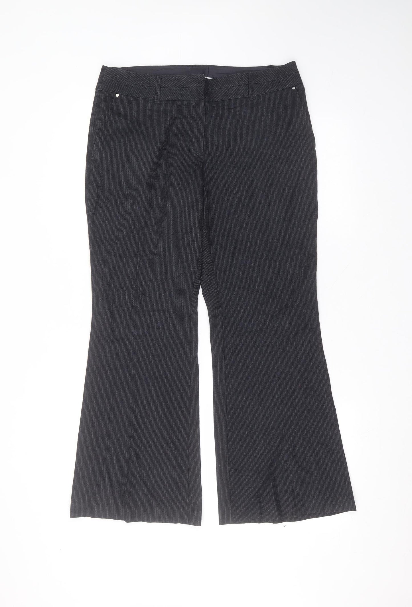 Marks and Spencer Womens Black Striped Polyester Trousers  Size 12 L28 in Regular