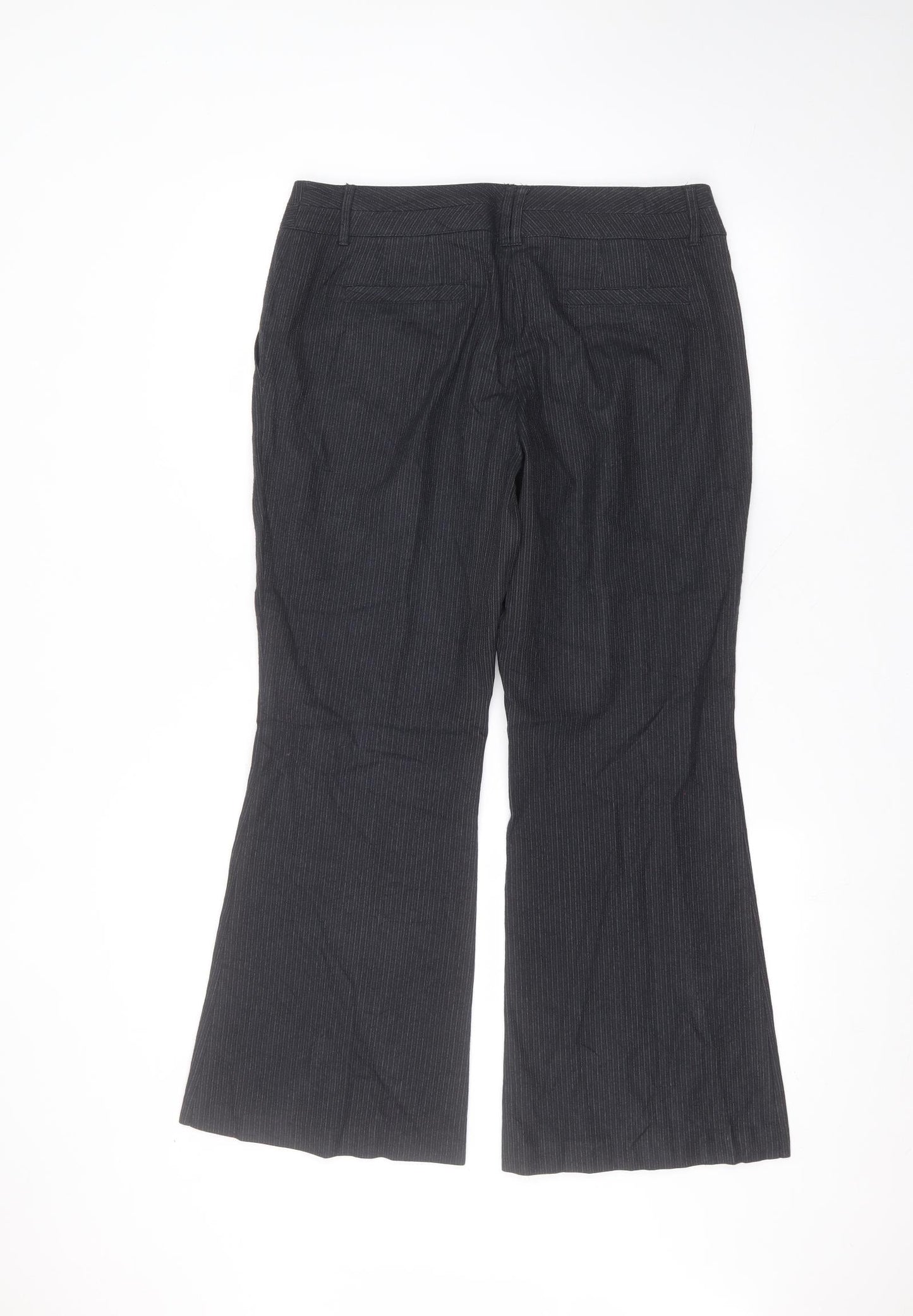 Marks and Spencer Womens Black Striped Polyester Trousers  Size 12 L28 in Regular