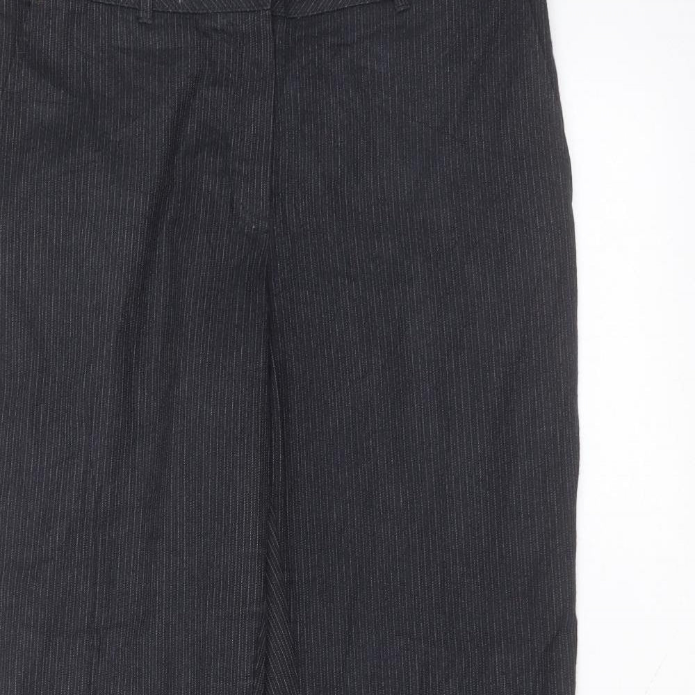 Marks and Spencer Womens Black Striped Polyester Trousers  Size 12 L28 in Regular