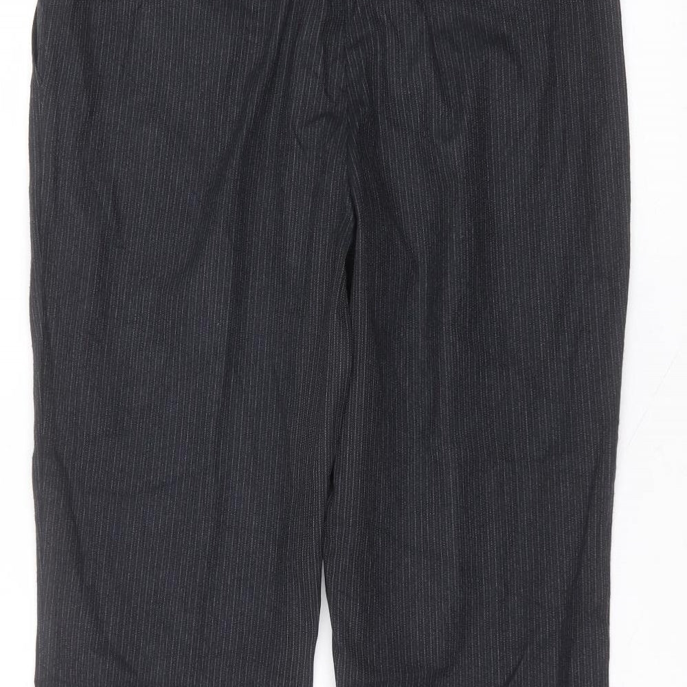 Marks and Spencer Womens Black Striped Polyester Trousers  Size 12 L28 in Regular