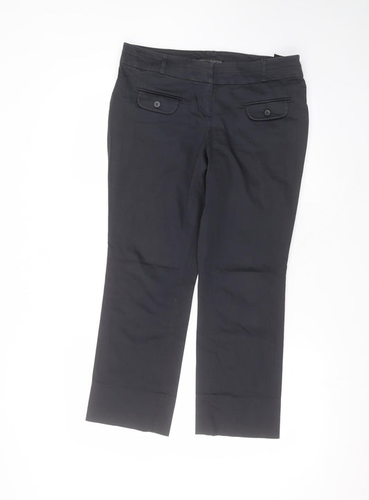 Marks and Spencer Womens Blue  Cotton Trousers  Size 12 L24 in Regular