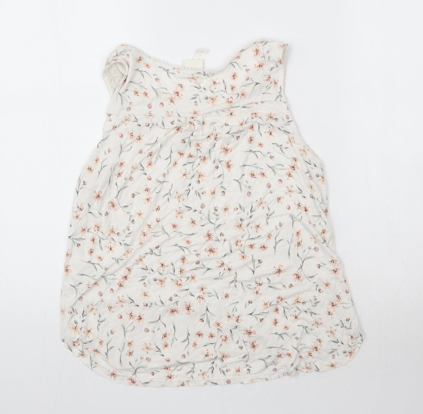 H&M Womens White Floral Viscose Basic Tank Size S Round Neck - Lace Detail