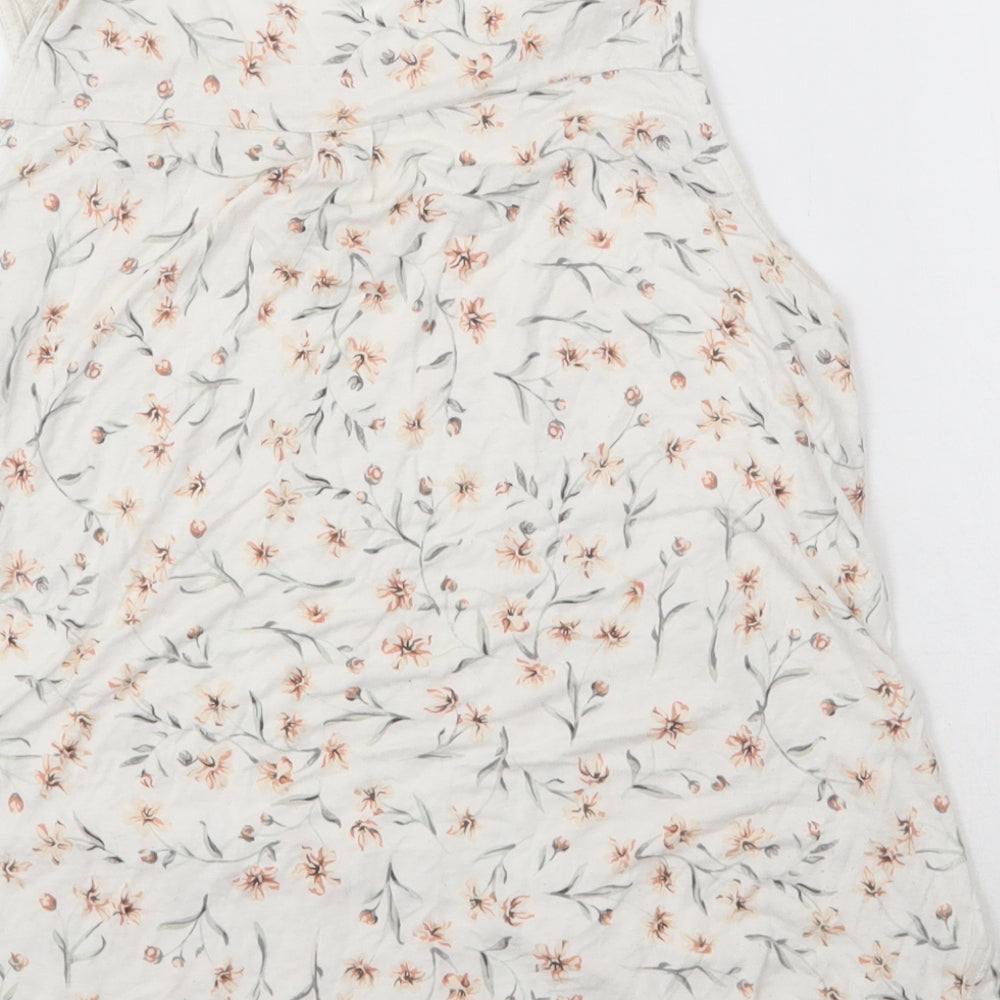 H&M Womens White Floral Viscose Basic Tank Size S Round Neck - Lace Detail