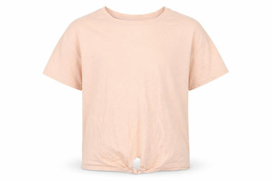 H&M Girls Beige  100% Cotton Basic T-Shirt Size 10-11 Years Round Neck Pullover - Tie Detail