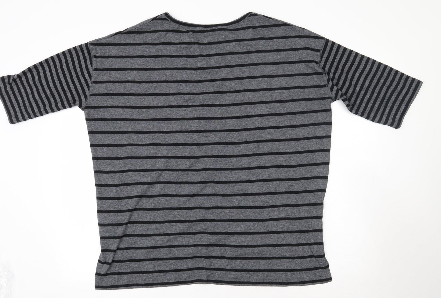 Marks and Spencer Womens Grey Round Neck Striped Polyester Pullover Jumper Size 18