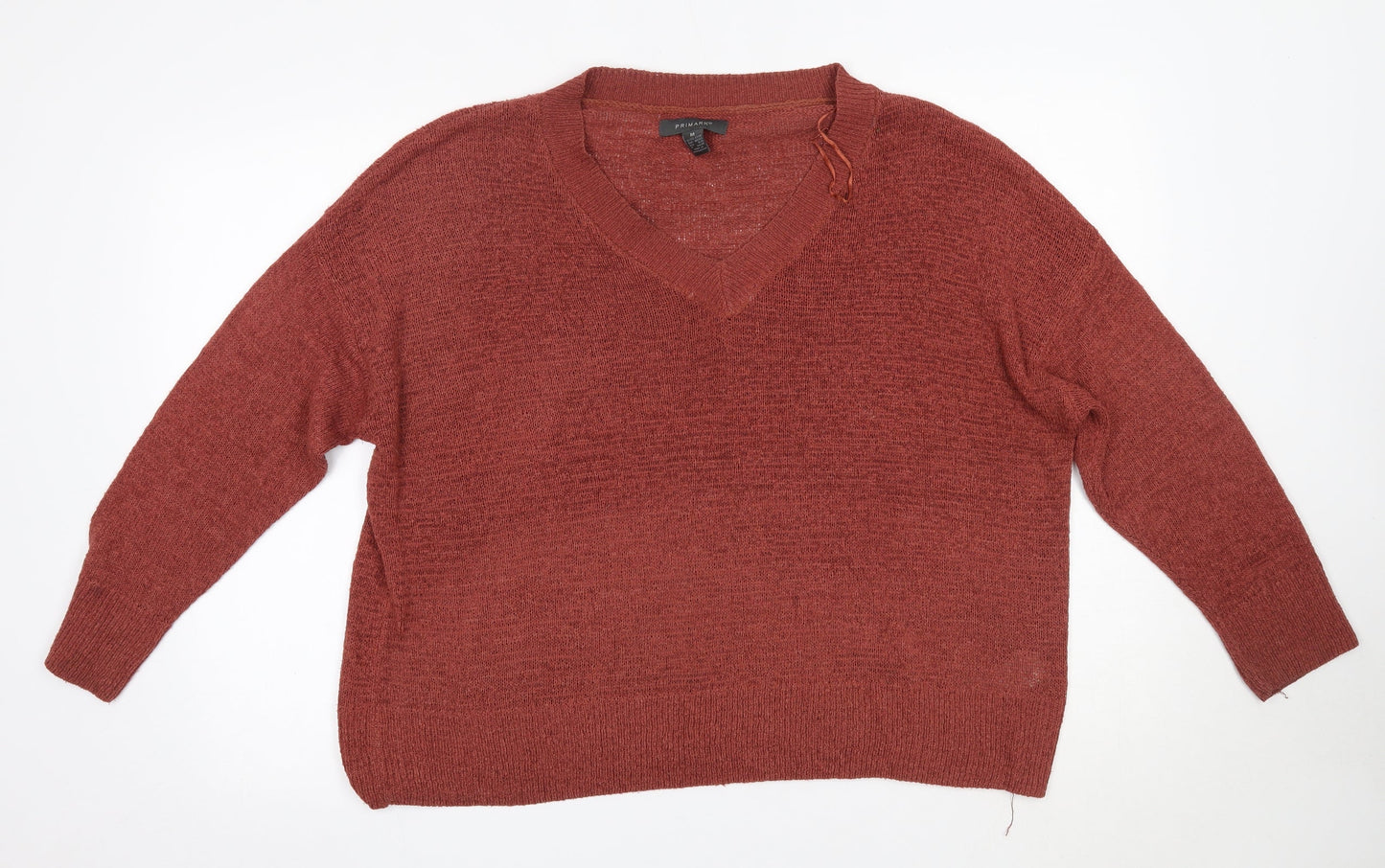 Primark Womens Orange V-Neck  Acrylic Pullover Jumper Size M