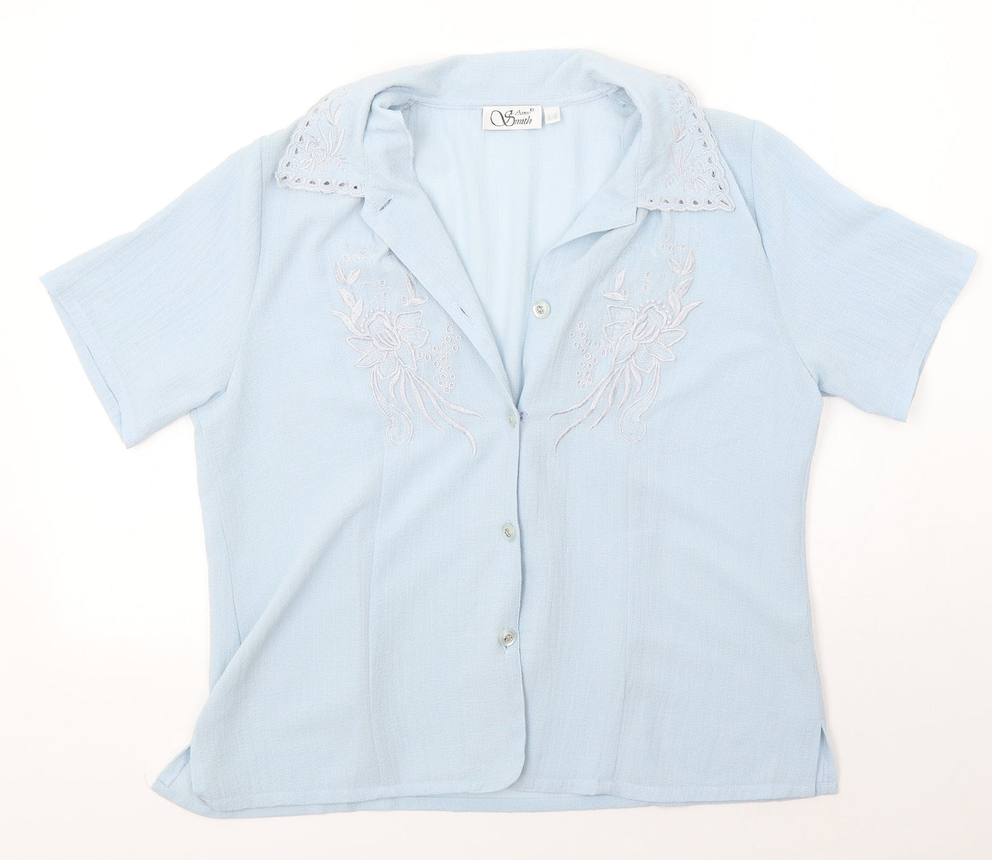 Anne Smith Womens Blue  Polyester Basic Button-Up Size 14 Collared