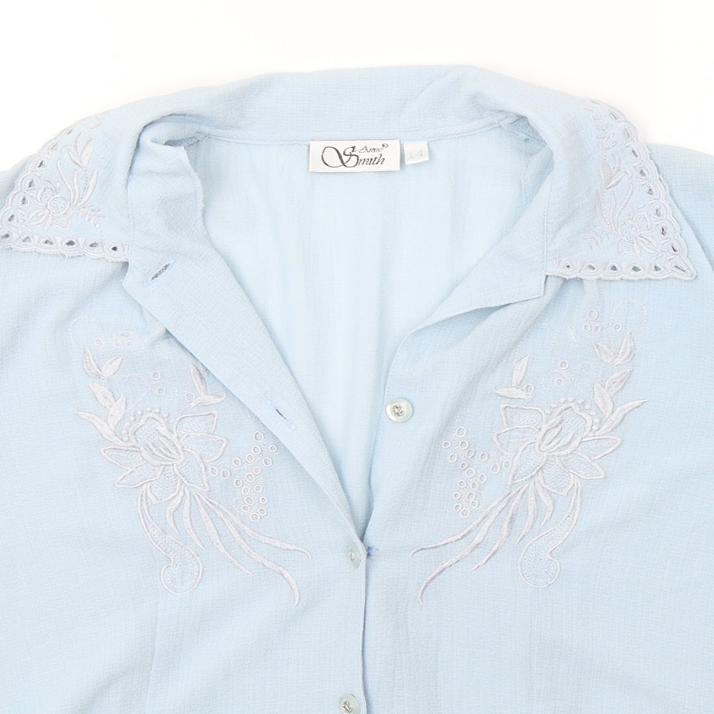 Anne Smith Womens Blue  Polyester Basic Button-Up Size 14 Collared