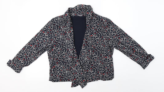 M&S Womens Blue V-Neck Floral Viscose Cardigan Jumper Size 18