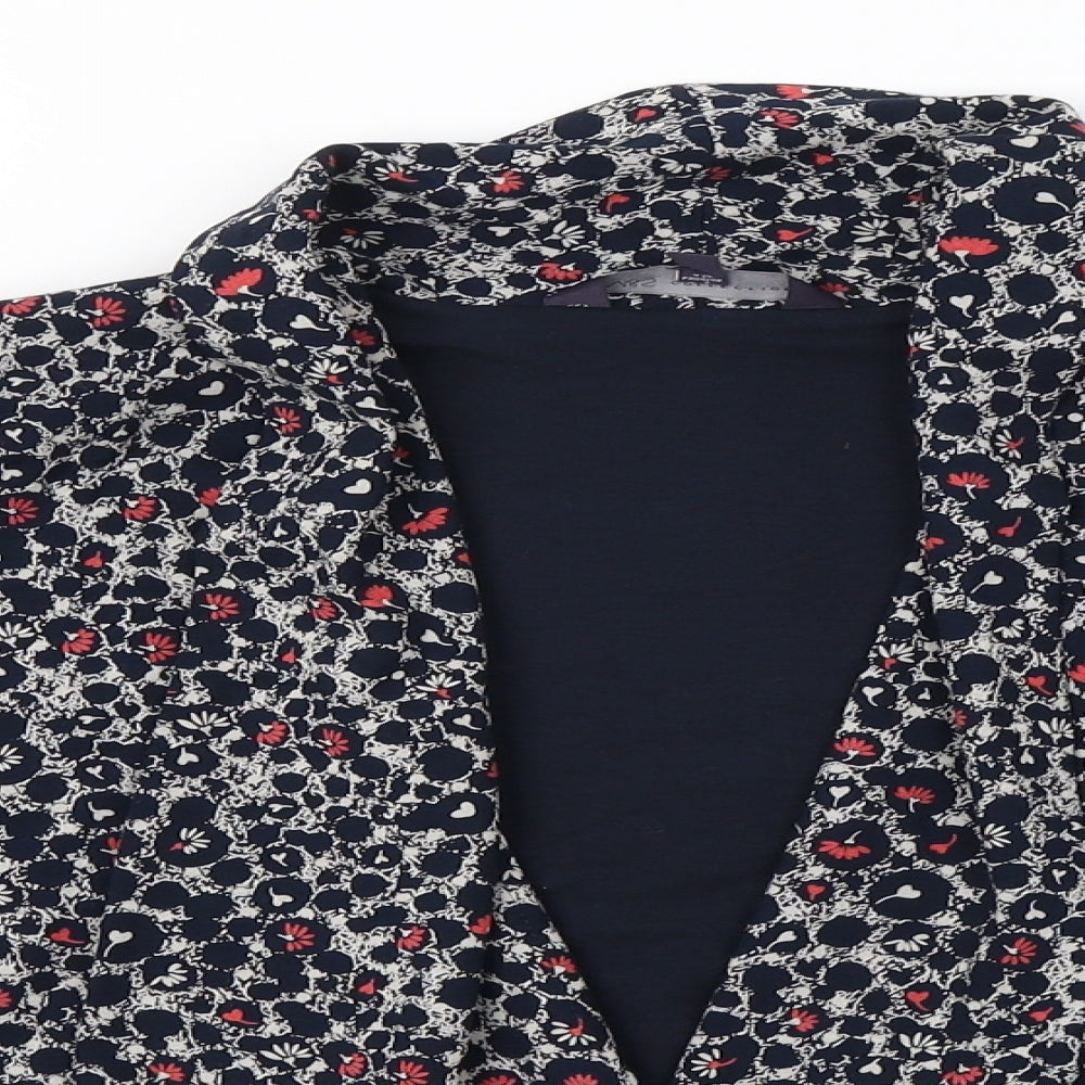 M&S Womens Blue V-Neck Floral Viscose Cardigan Jumper Size 18