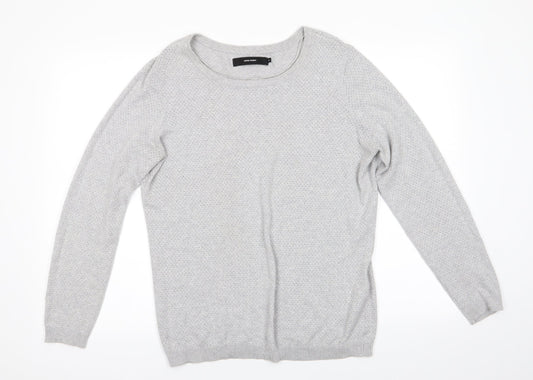 VERO MODA Womens Grey Round Neck  Cotton Pullover Jumper Size XL   - Fine open knit Pale Grey