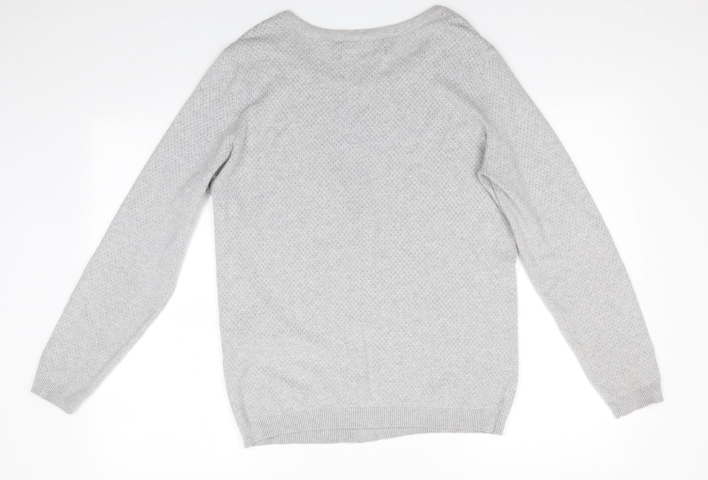 VERO MODA Womens Grey Round Neck  Cotton Pullover Jumper Size XL   - Fine open knit Pale Grey