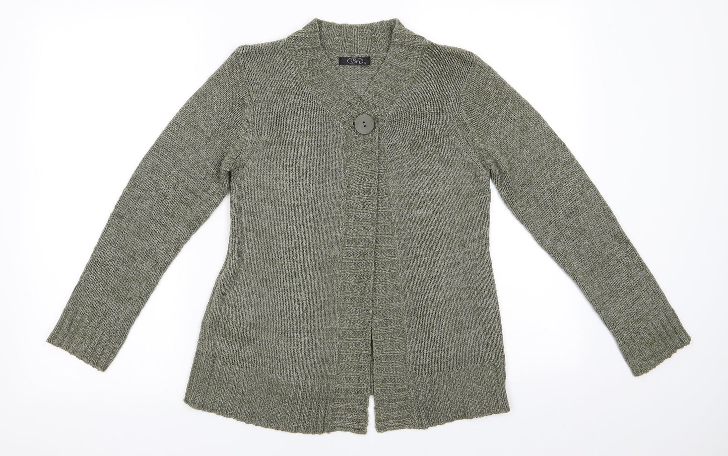 BM Womens Green V-Neck  Acrylic Cardigan Jumper Size S   - Oliver Green Flecked