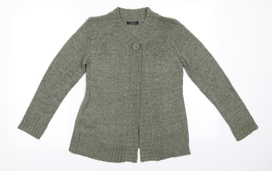 BM Womens Green V-Neck  Acrylic Cardigan Jumper Size S   - Oliver Green Flecked