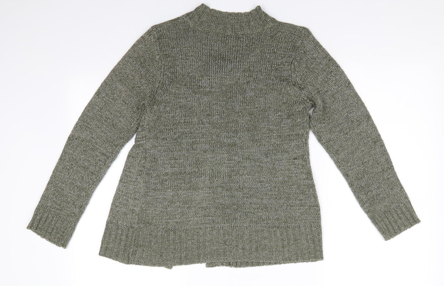 BM Womens Green V-Neck  Acrylic Cardigan Jumper Size S   - Oliver Green Flecked