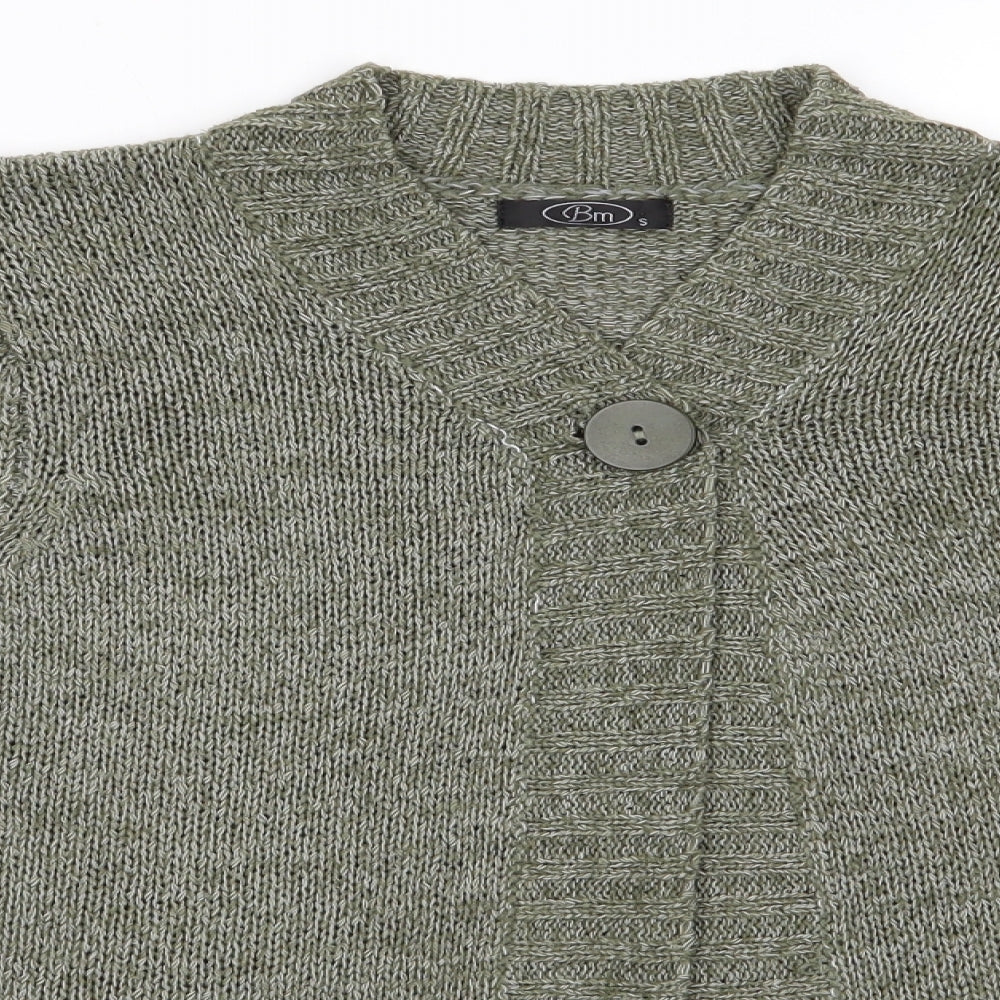 BM Womens Green V-Neck  Acrylic Cardigan Jumper Size S   - Oliver Green Flecked