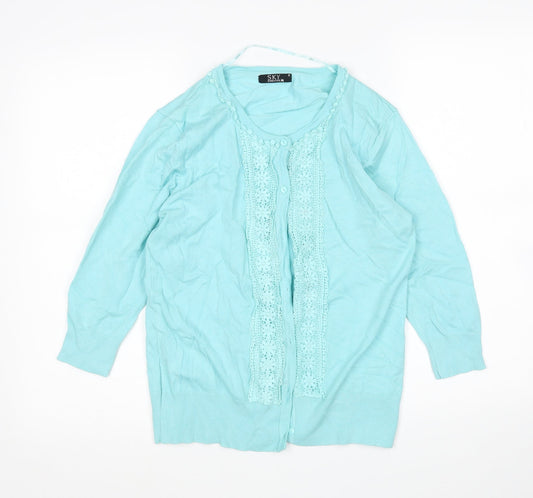 Sky Designs Womens Green Round Neck  Viscose Cardigan Jumper Size M