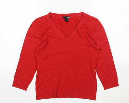 Preloved H&M Womens Red V-Neck  Acrylic Pullover Jumper Size M - Front