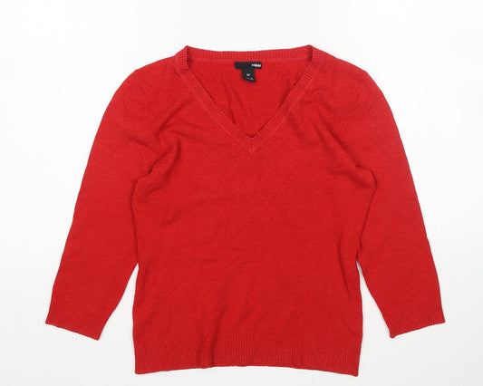 H&M Womens Red V-Neck  Acrylic Pullover Jumper Size M