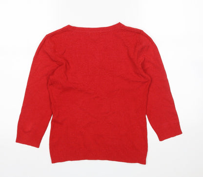 Preloved H&M Womens Red V-Neck  Acrylic Pullover Jumper Size M - Back