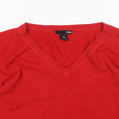 Preloved H&M Womens Red V-Neck  Acrylic Pullover Jumper Size M - Detail