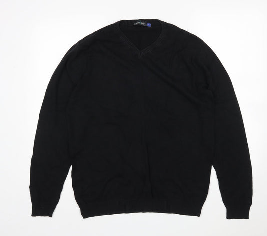 Catullus Womens Black V-Neck  Cotton Pullover Jumper Size L