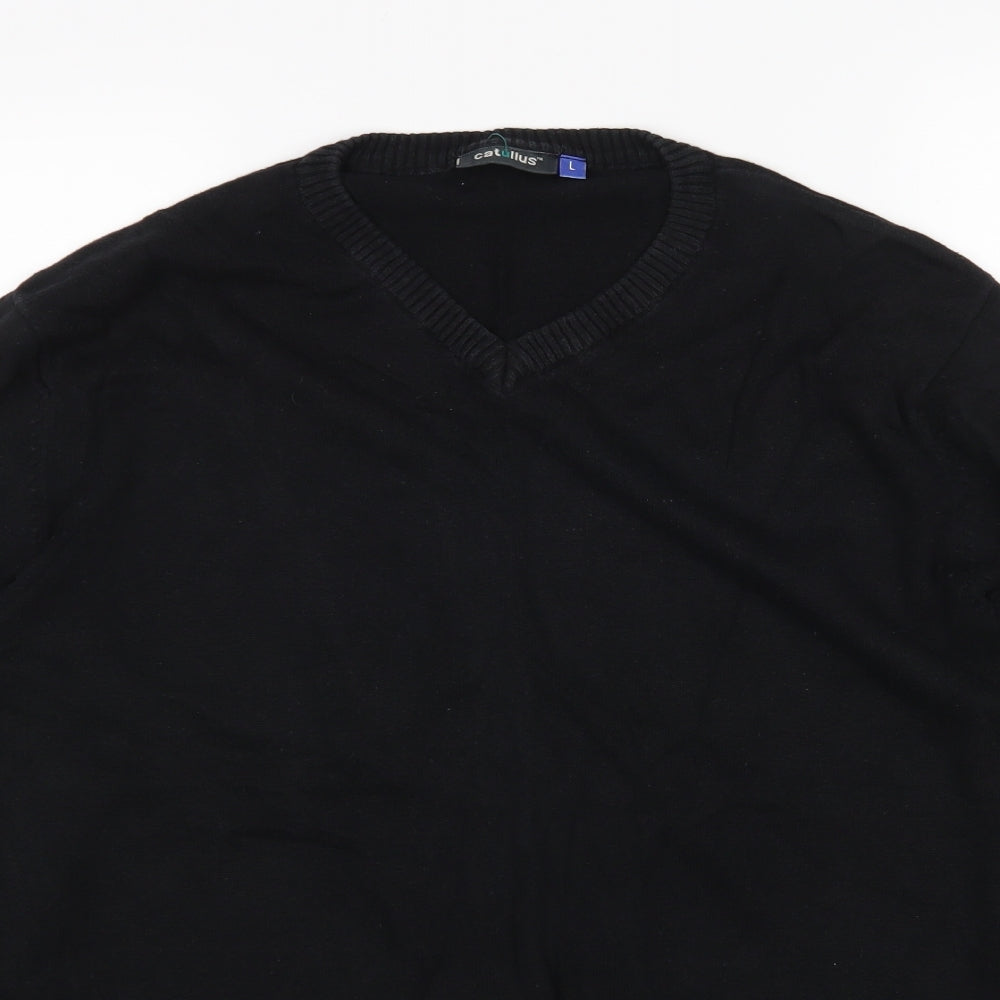 Catullus Womens Black V-Neck  Cotton Pullover Jumper Size L