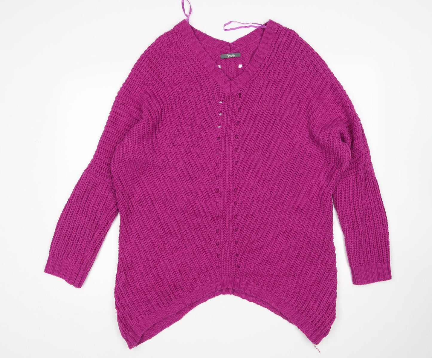 South  Womens Purple V-Neck  Acrylic Pullover Jumper Size 12