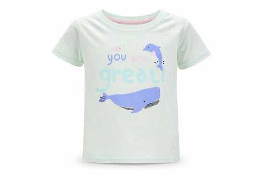 Primark Girls Green  Cotton Basic T-Shirt Size 2-3 Years Round Neck
