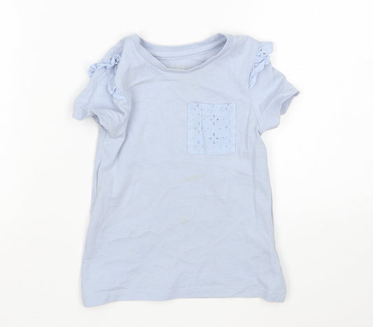 Nutmeg Girls Blue  Cotton Basic T-Shirt Size 2-3 Years Round Neck
