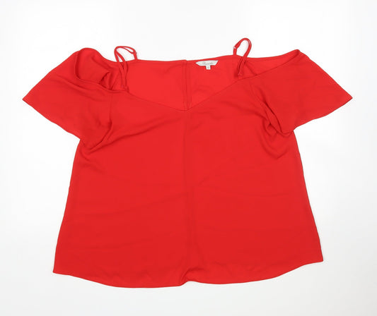 Peacocks Womens Red   Basic Blouse Size 16 V-Neck