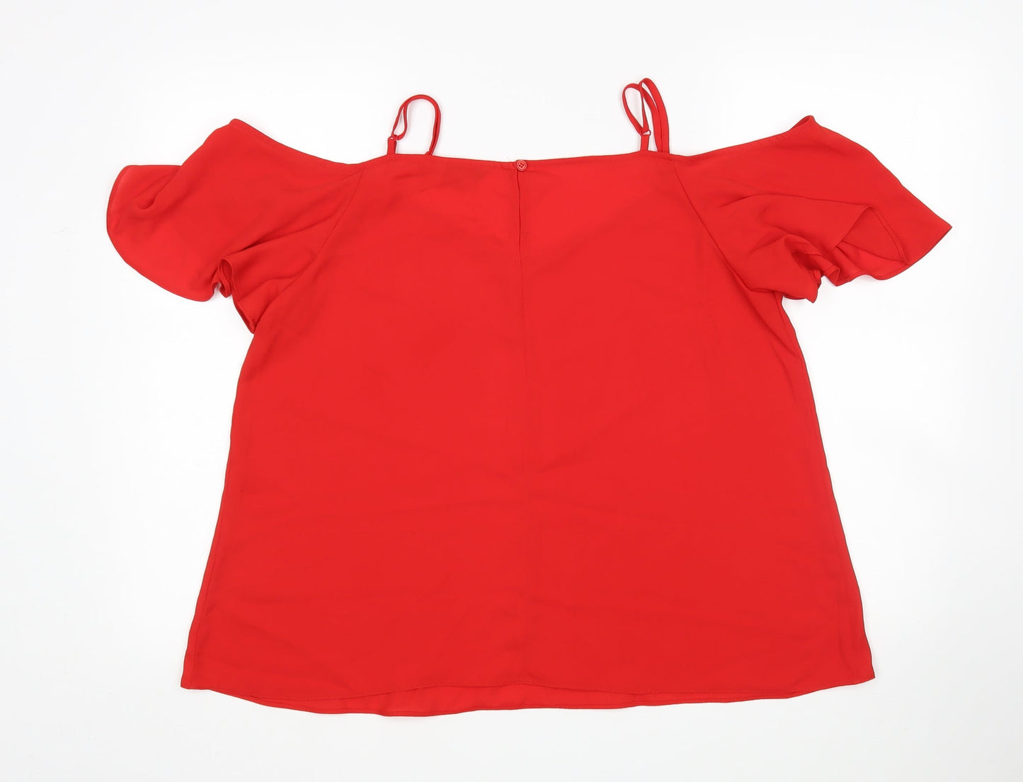 Peacocks Womens Red   Basic Blouse Size 16 V-Neck
