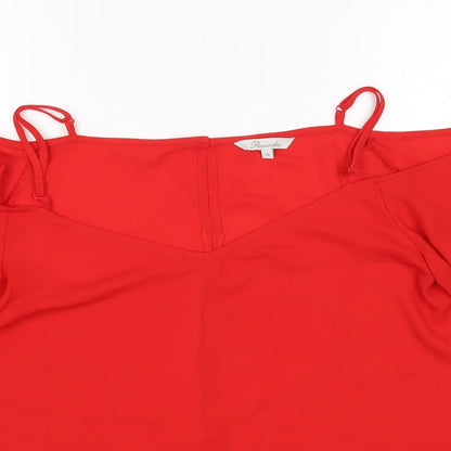 Preloved Peacocks Womens Red   Basic Blouse Size 16 V-Neck - Detail