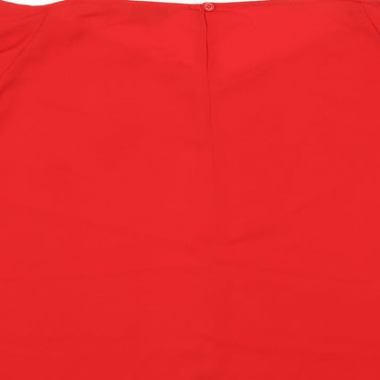 Preloved Peacocks Womens Red   Basic Blouse Size 16 V-Neck - Label