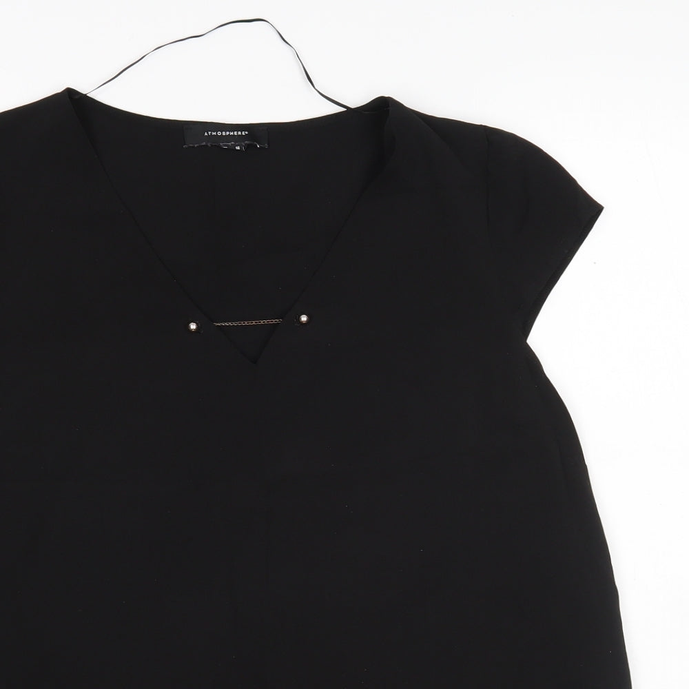 Atmosphere  Womens Black  Polyester Basic Blouse Size 14 V-Neck