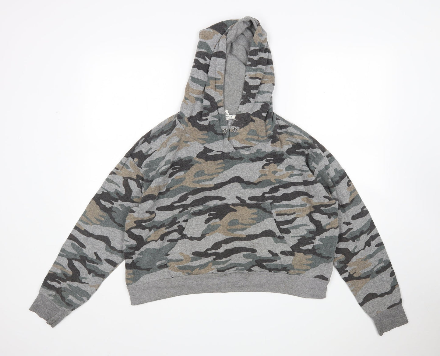 FOREVER 21 Womens Multicoloured Camouflage Cotton Pullover Hoodie Size L