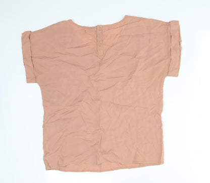 La Redoute Womens Orange Striped Viscose Basic T-Shirt Size 10 Round Neck