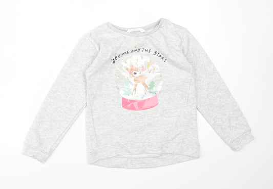 H&M Girls Grey  Cotton Pullover Sweatshirt Size 7-8 Years   - YOU ME AND THE STARS