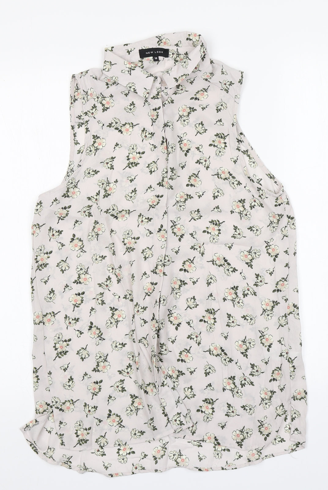 New Look Womens Pink Floral Polyester Basic Button-Up Size 10 Collared