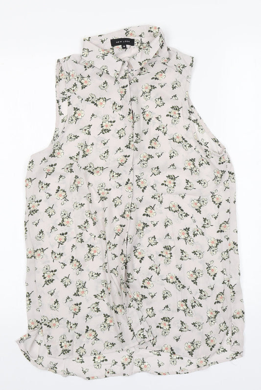New Look Womens Pink Floral Polyester Basic Button-Up Size 10 Collared