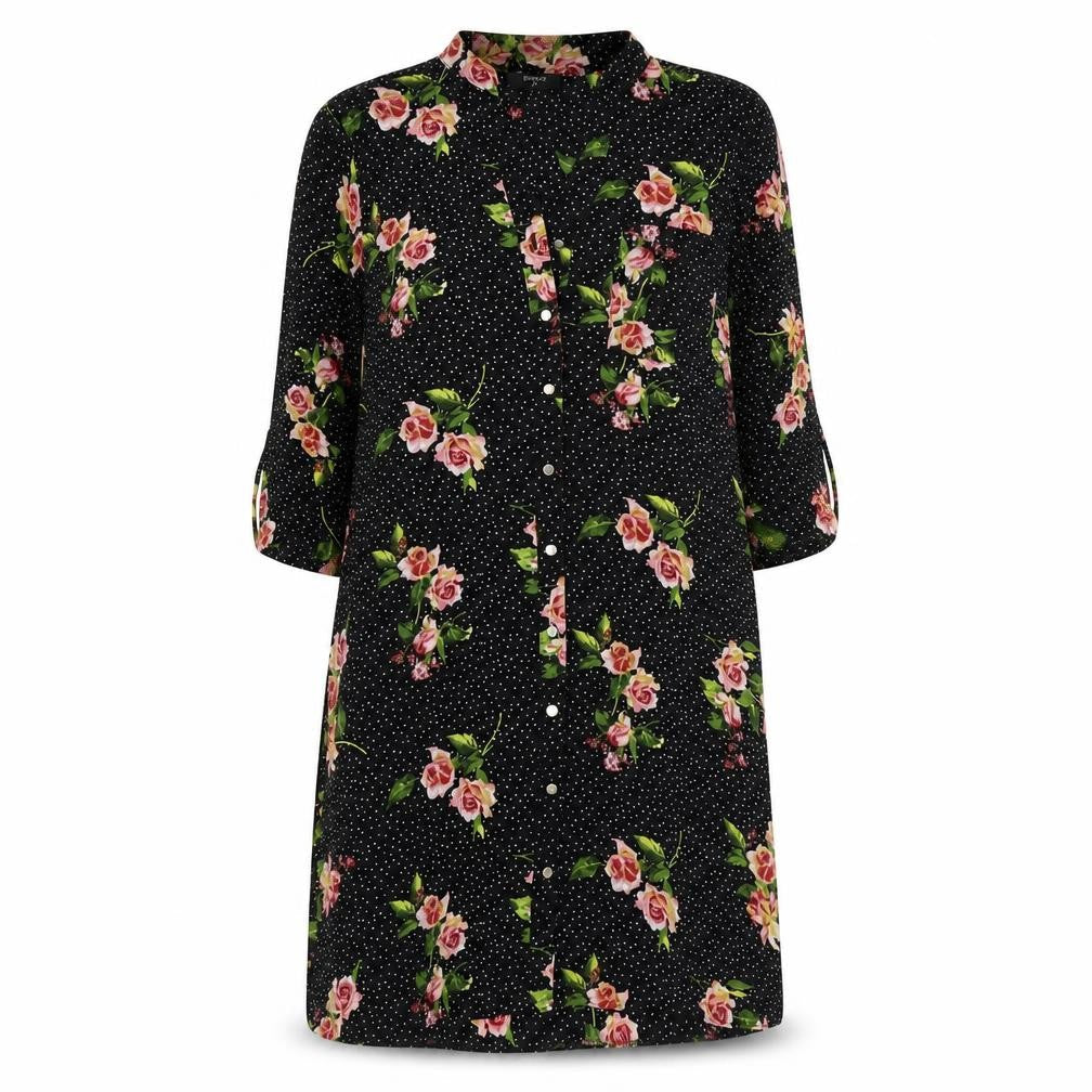 Papaya Womens Black Floral Polyester A-Line  Size 8  Round Neck