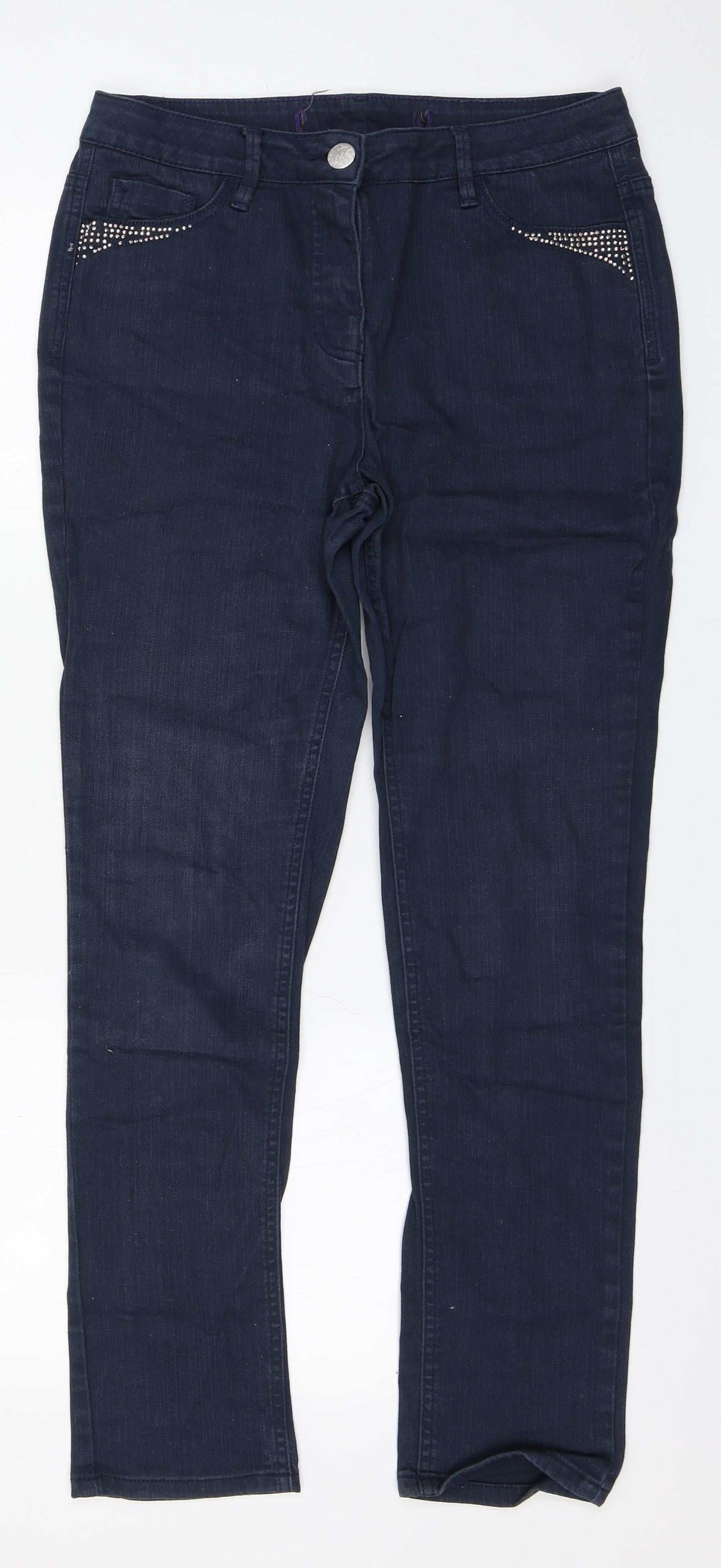 Savoir Womens Blue  Cotton Straight Jeans Size 12 L28 in Regular