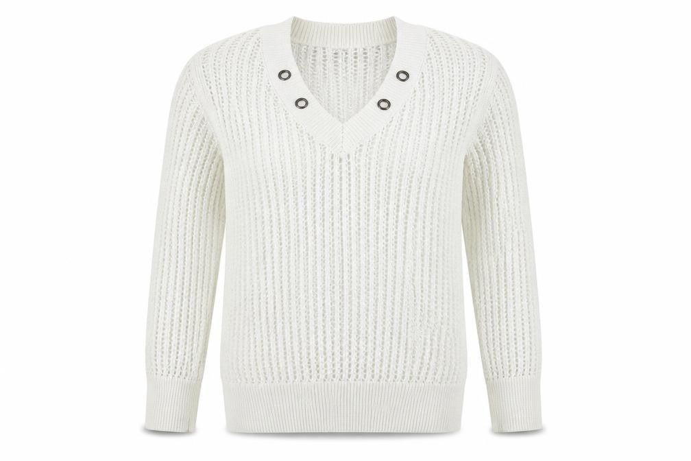 Papaya Womens White V-Neck  Polyester Pullover Jumper Size M