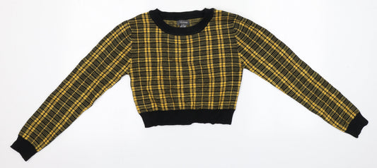 Primark Womens Yellow Roll Neck Plaid Viscose Pullover Jumper Size 4