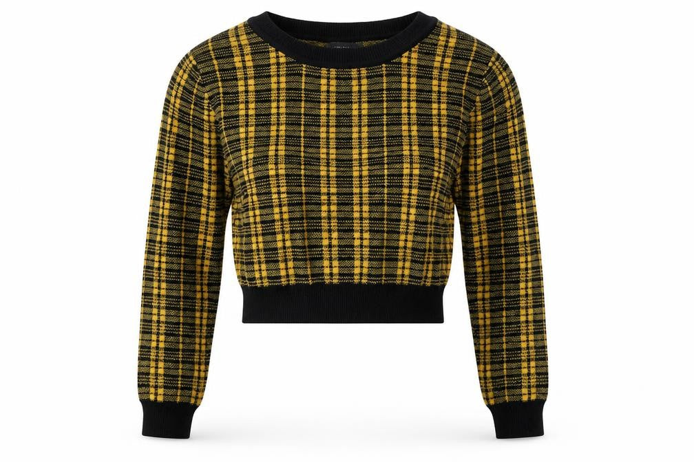 Primark Womens Yellow Roll Neck Plaid Viscose Pullover Jumper Size 4