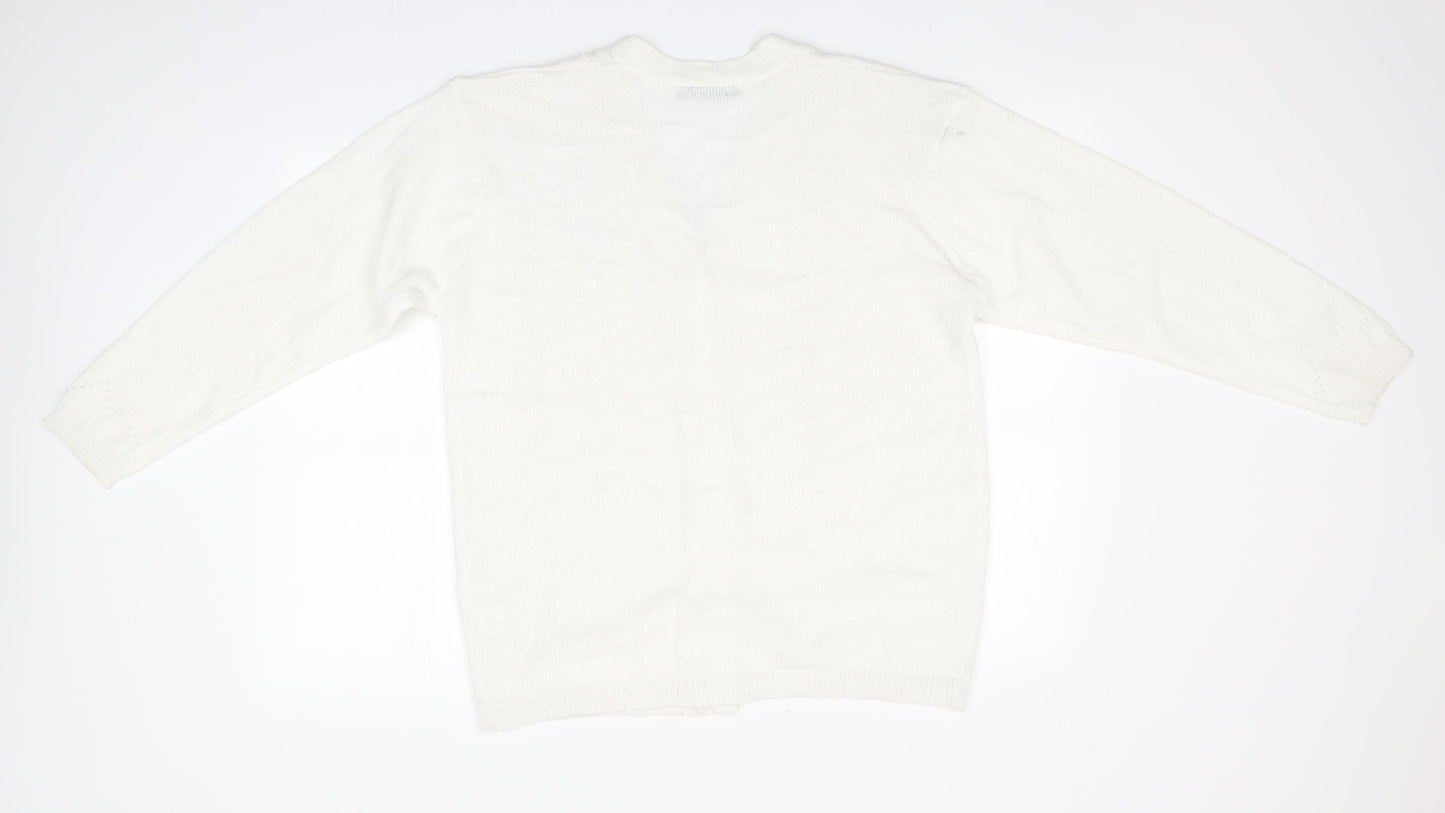 Preworn Womens White Round Neck  Acrylic Cardigan Jumper Size M