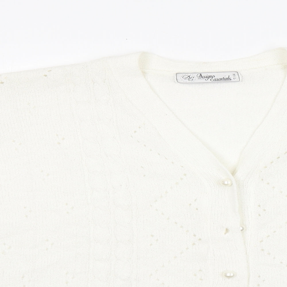 Preworn Womens White Round Neck  Acrylic Cardigan Jumper Size M