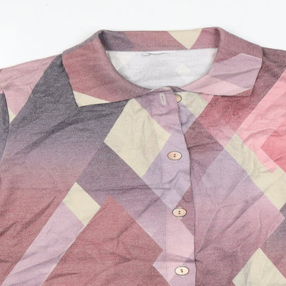 Preloved Preworn Womens Multicoloured Geometric Polyester Basic Button-Up Size 12 Collared - Detail